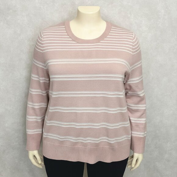 Liz Claiborne Sweaters - NWT Liz Claiborne Womens 2X XXL Sweater Pullover Striped Pink and White Very Sof